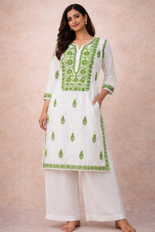 Neelima Green Chikankari Kurti