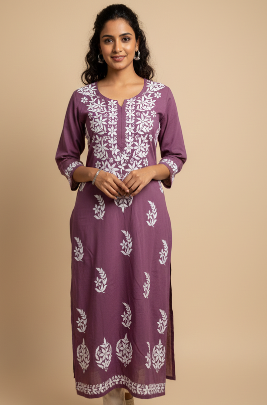 Aarzoo Mauve Lucknowi Chikankari Kurta