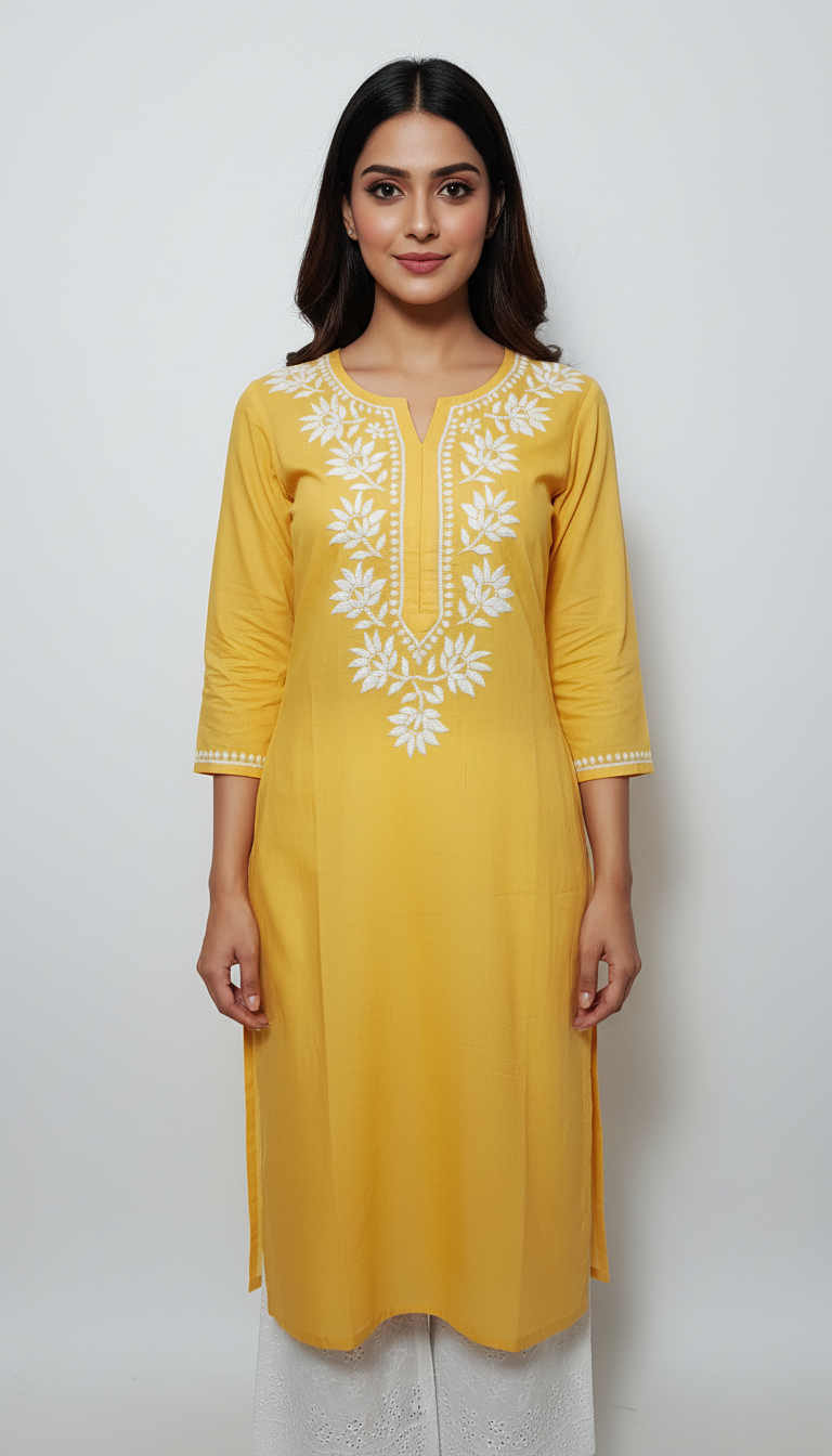 Zarin Mustard Lucknowi Chikankari Kurta