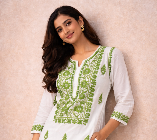 Neelima Green Chikankari Kurti