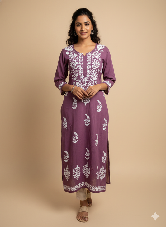 Aarzoo Mauve Lucknowi Chikankari Kurta