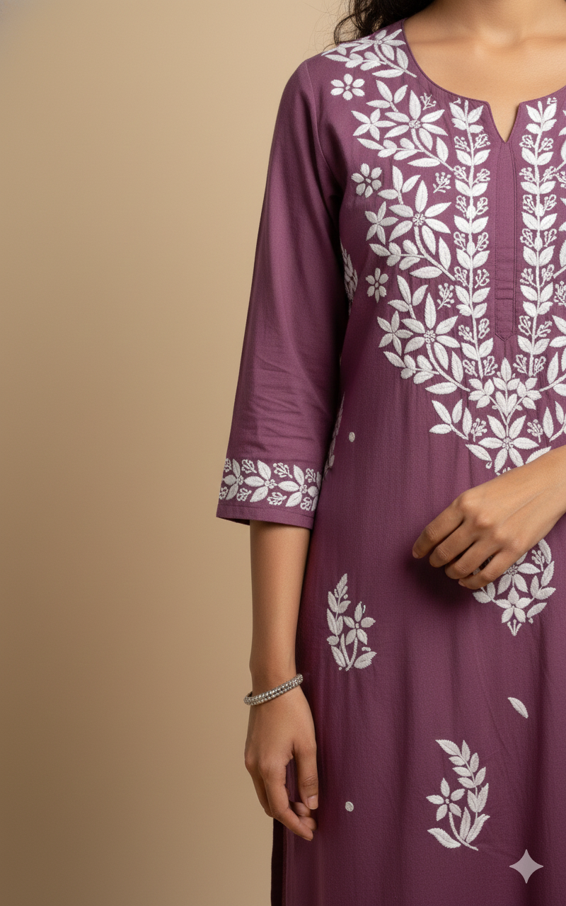 Aarzoo Mauve Lucknowi Chikankari Kurta