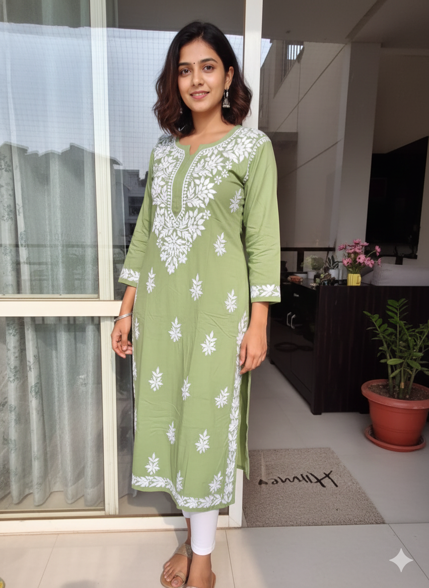 Nazakat Green Lucknowi Chikankari Kurta
