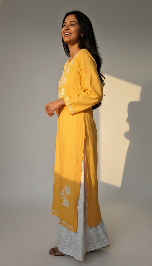 Zarin Mustard Lucknowi Chikankari Kurta
