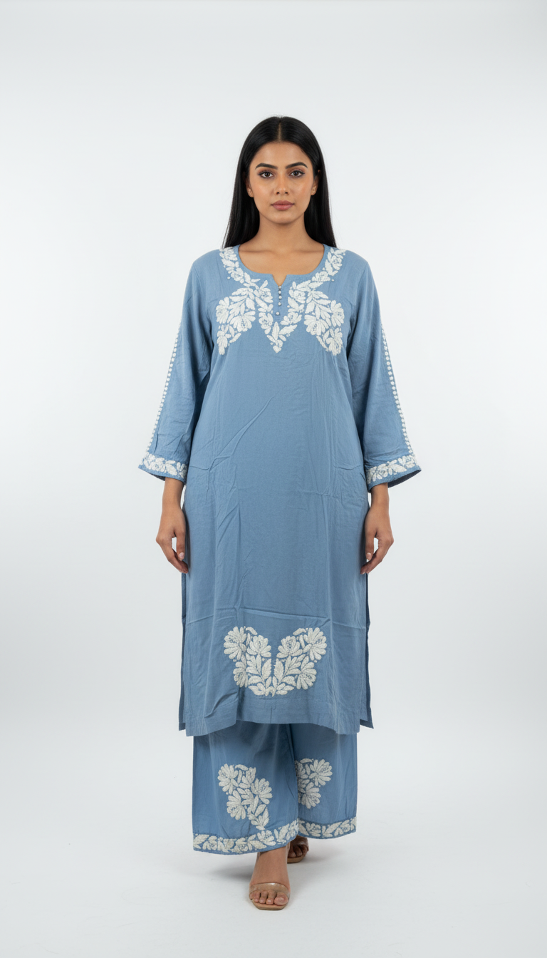 Aabroo Blue Lucknowi Chikankari Kurta Set