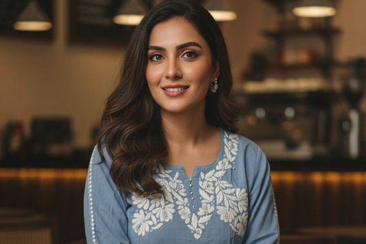 Aabroo Blue Lucknowi Chikankari Kurta Set