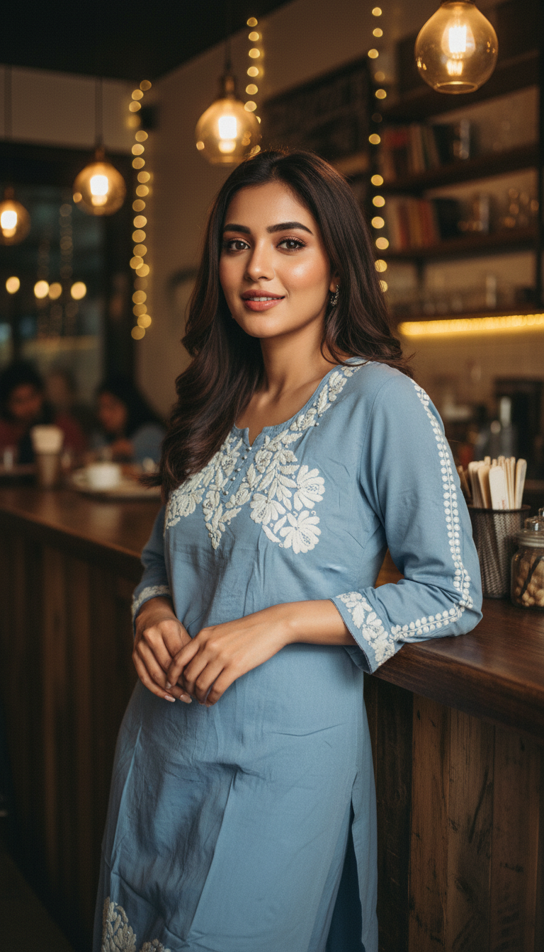 Aabroo Blue Lucknowi Chikankari Kurta Set