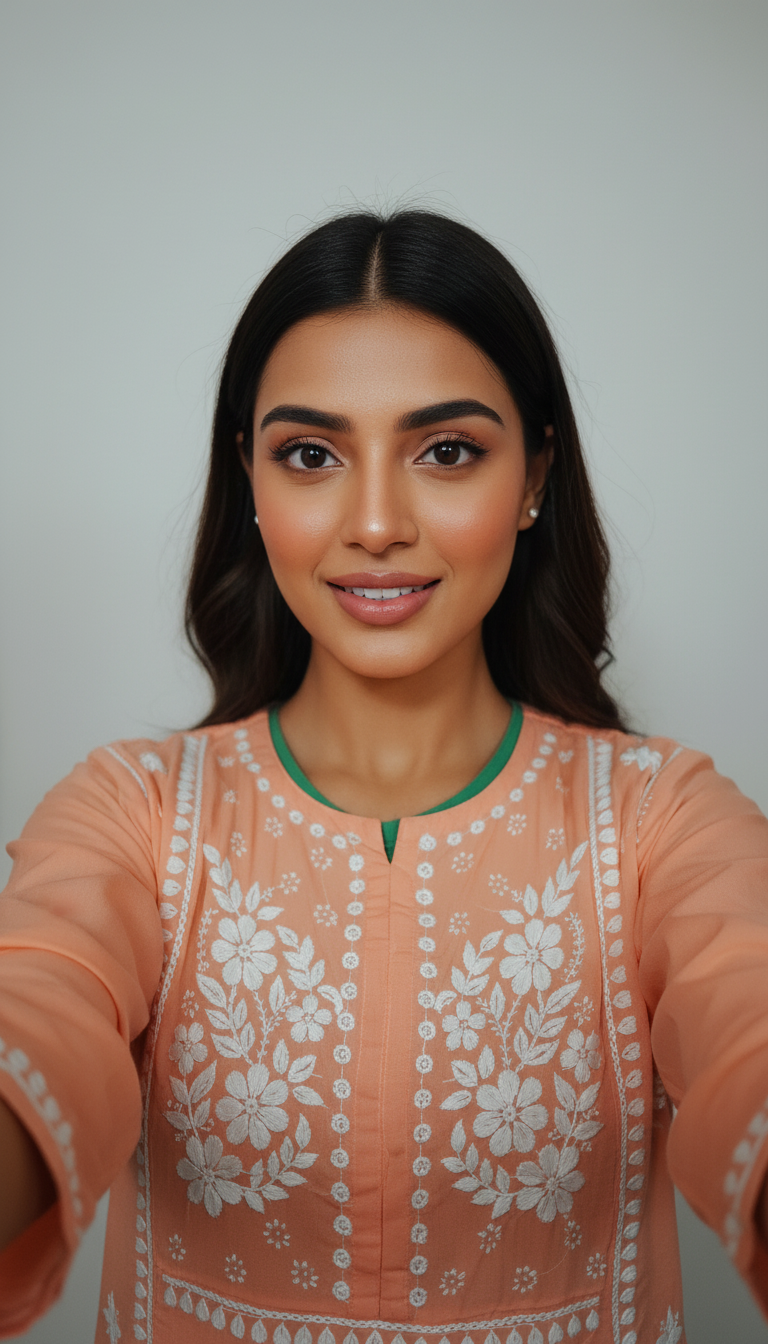 Gulnaar Peach Lucknowi Chikankari Kurta