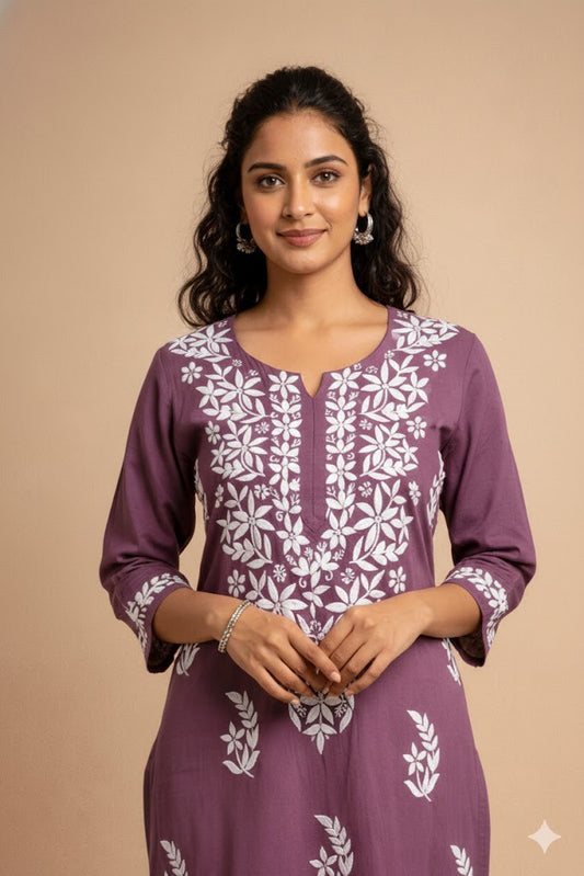 Aarzoo Mauve Lucknowi Chikankari Kurta