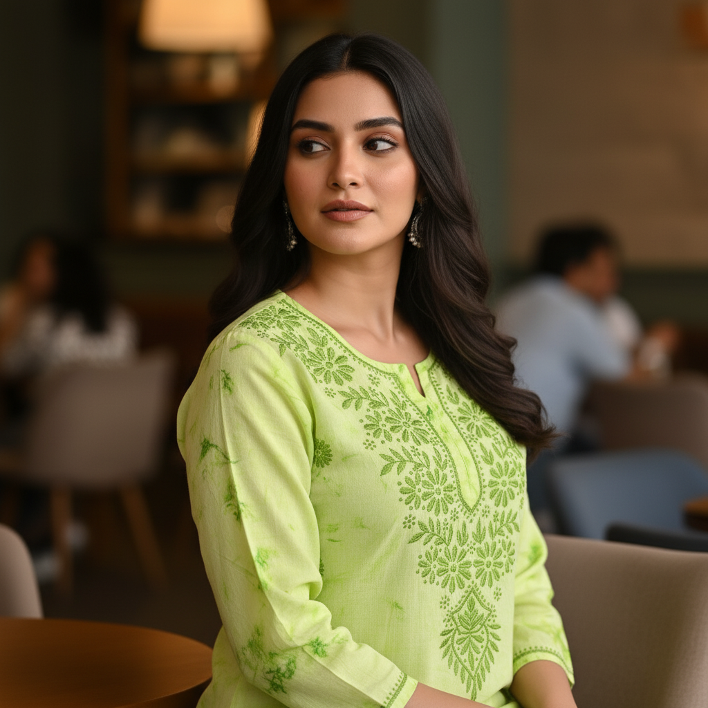 Noor-e-Sabz Chikankari Kurti