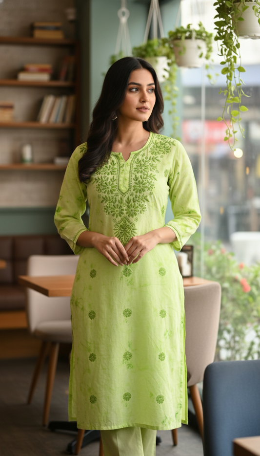 Noor-e-Sabz Chikankari Kurti